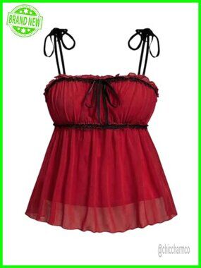 Plus Size Lace Babydoll Top Tie Shoulder Peplum Bustier Cami Summer